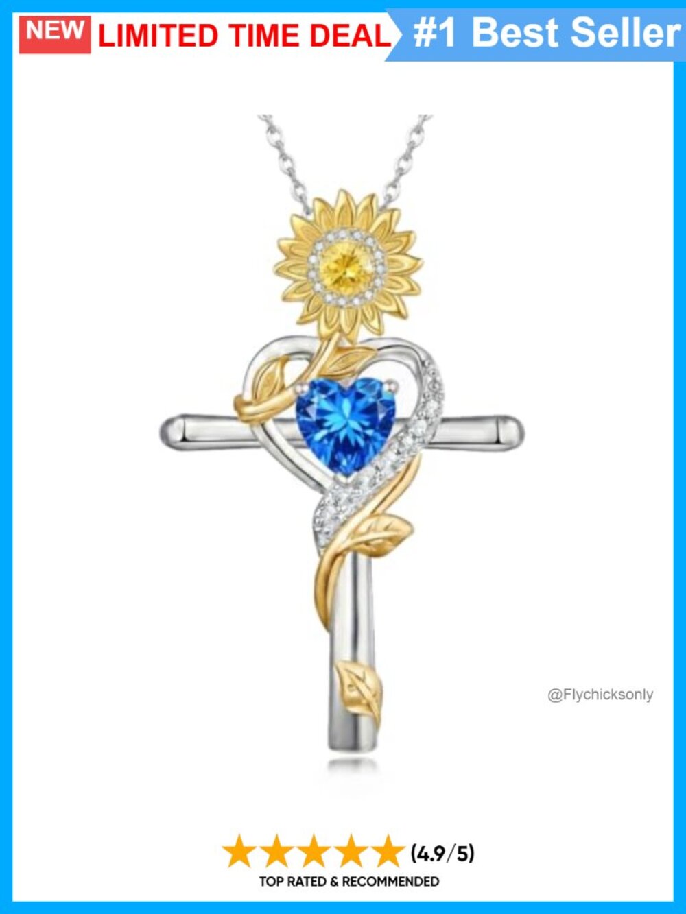 Sunflower Cross Necklace Gold Plated Silver Topaz Pendant Women
